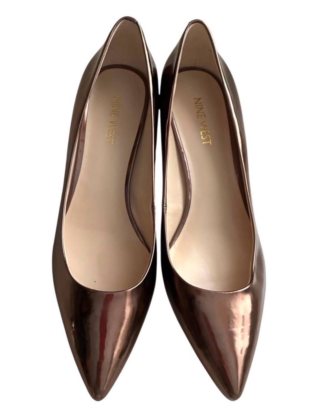 Nine West Bronze Patent Leather Kitten Heel Pumps Shoes Women’s Size 7.5
